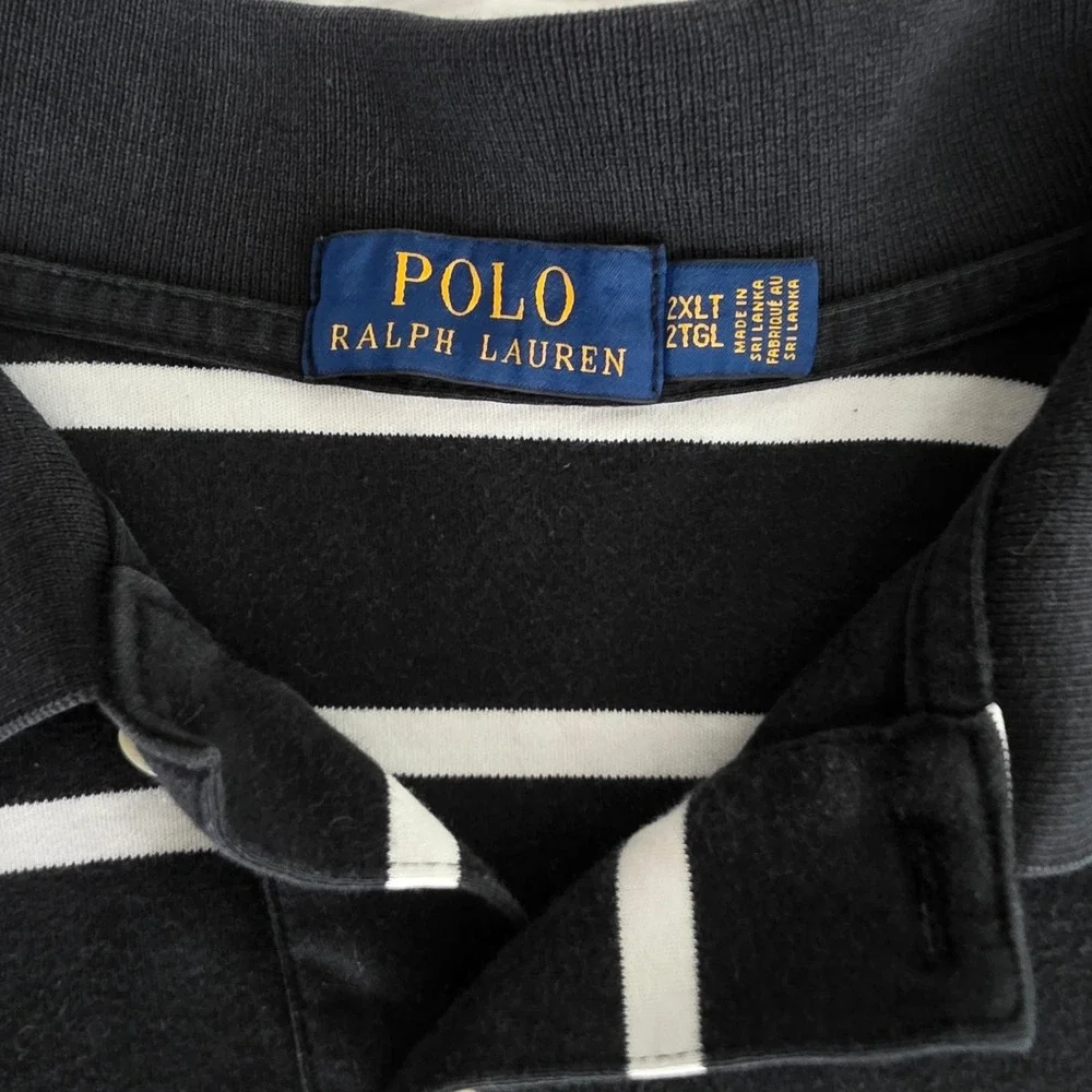 Polo Ralph Lauren Mens 2XLT Black White Striped Short Sleeve Polo Shirt Tall